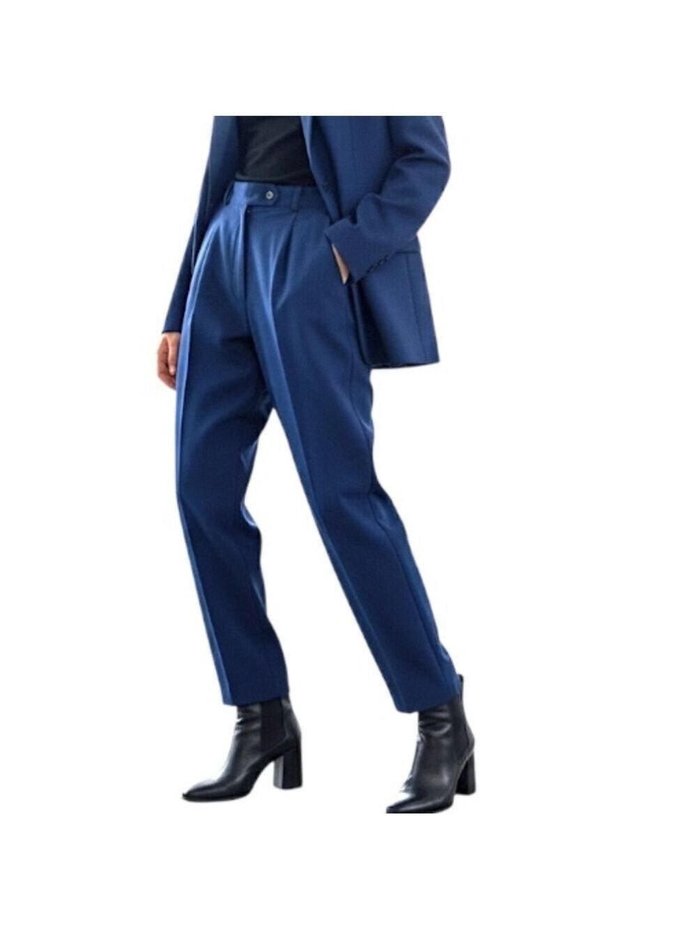 Vintage 80s 90s minimalist blue pleated straight leg old money trousers 8